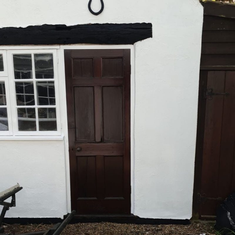 Preparation work in progress on the listed property elevation