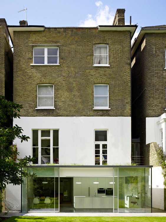 Interior of the London rear kitchen extension showing hand fitted cabinetry and coordinated finishes